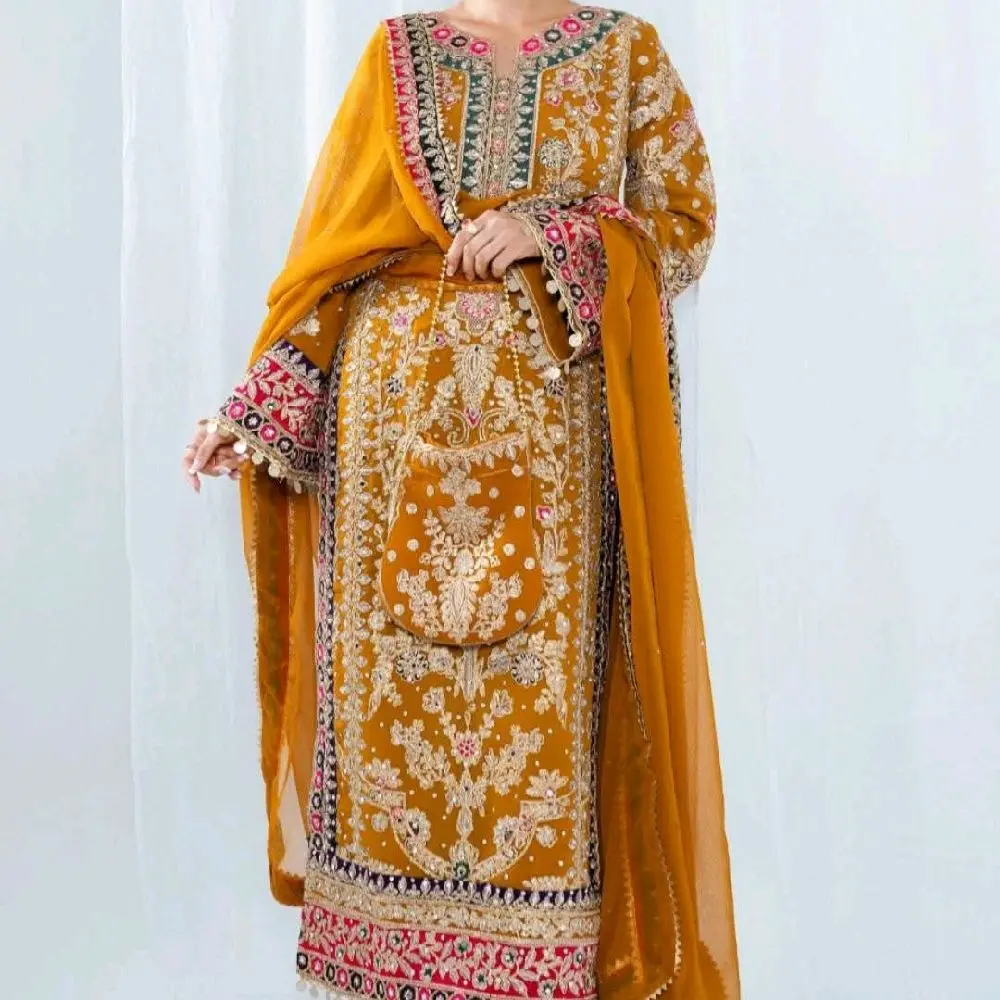 XL - 4pc Fully Embroidered Mehndi Dress in Vibrant Mustard Yellow with Rich  Detailing and Matching Dupatta Size XL 46 Chiffon Material Perfect for  Special Occasions - TikTok Shop