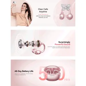 Clip on Earbuds Open Ear Wireless Bluetooth Headphones with Crystal Bowknot Earrings,Noise Cancelling,Waterproof,Sports Ear Buds,Comfort