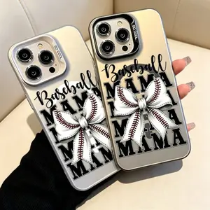 Baseball Mama Pattern Silicone Magnetic Phone Case for iPhone 17,16,15,14 Pro Max,13,12,11,XR,XS Plus - Shockproof, Drop-Protective, Durable PC Smartphone Cover