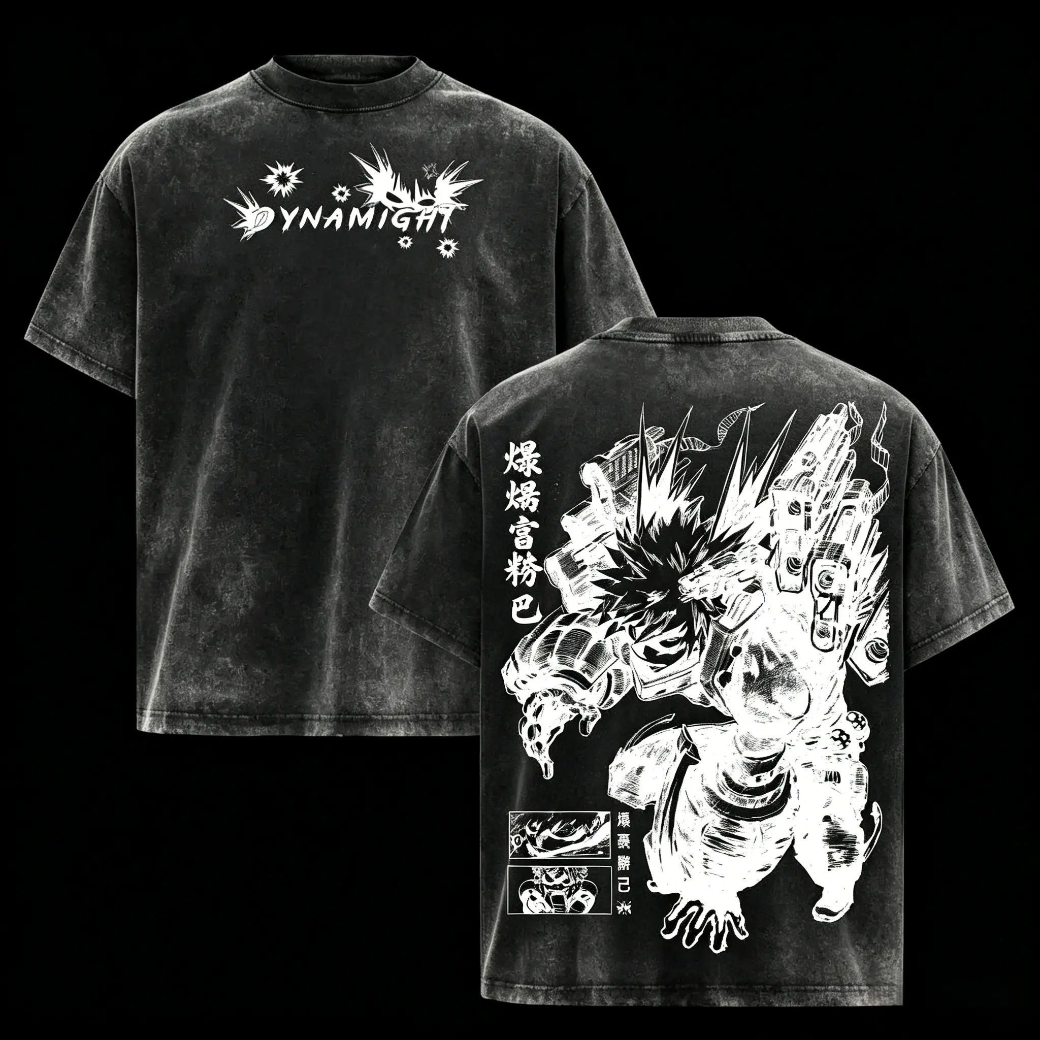 Bakugo - My Hero Academia Shirt - Anime Acid Wash Shirt Streetwear Unisex Tee, Heavy Cotton Oversized, Graphic T-Shirt Crewneck Menswear Top Man Casual