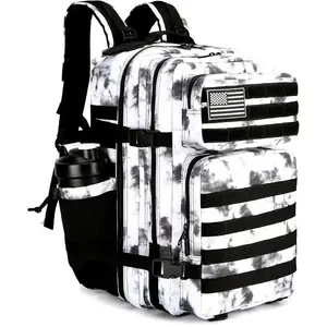 Camouflage tactical assault backpack with American flag patch - durable Oxford fabric, multiple compartments waterproof backpack, adjustable chest strap, suitable for hiking, camping, and travel - machine washable