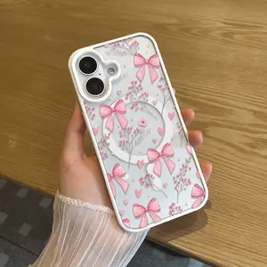 Crystal Clear MagSafe phone cases for women iPhone 15 Pro! Flowers and bowknot design [Anti-Yellowing Tech + Military-Grade Drop Proof] Local Smartphone