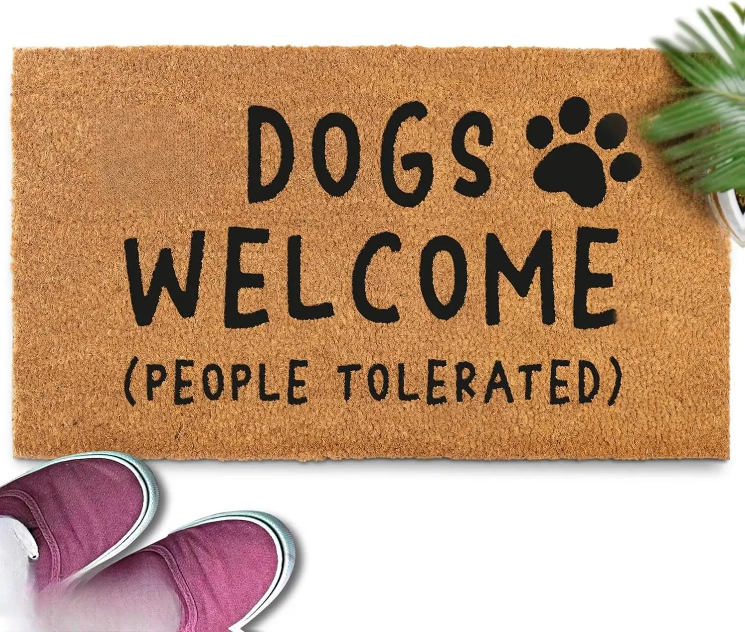MainEvent Dogs Welcome People Tolerated Door Mat 30x17 Inch Coir Doormat with Non-Slip PVC Backing & Natural Coconut Fibers for Indoor Outdoor Use funny soft