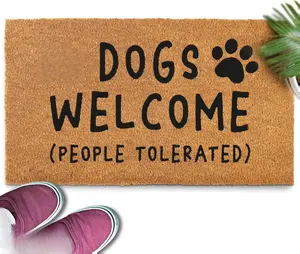 MainEvent Dogs Welcome People Tolerated Door Mat 30x17 Inch Coir Doormat with Non-Slip PVC Backing & Natural Coconut Fibers for Indoor Outdoor Use funny soft