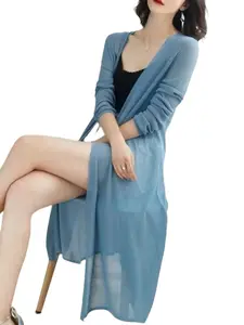 Long Chiffon Cardigan for Women, Summer Lightweight Sun Protection, Elegant Slim-Fit Outerwear, Ideal for Office, Home, Beach