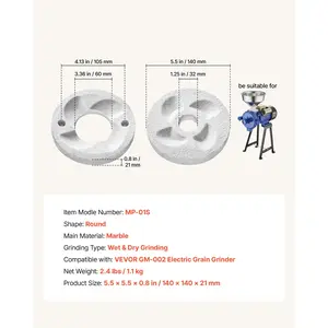 VEVOR 2PCS Grinding Sheets for Electric Grain Mill Grinder, Marble Dry Wet Grinding Discs, Replacement Grinding Plates Compatible with VEVOR GM-002 Corn Spice Mill Grinder