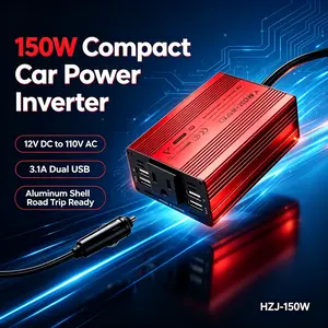 150W Compact Aluminum Shell Portable Car Power Inverter - 12V DC to 110V AC Converter, 3.1A Dual USB Charger, Vehicle Adapter Plug Outlet, Car & Road Trip Accessory