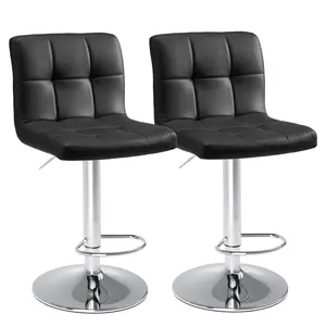 Bar Stools - 2, Counter Height Barstools,Square Seat Cushion Barstool with Back, Height Adjustable PU Leather Swivel Barstool ,Black