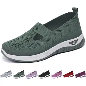 Women's Woven Orthopedic Breathable Soft Shoes Go Walking Slip on Diabetic Foam Shoes Hands Free Slip in Sneakers Arch Support Active Footwear Slipon