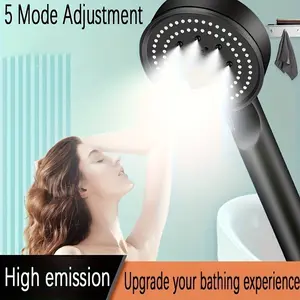 1 unit of high-pressure handheld shower head with 5 modes - unscented, easy to install, modern bathroom accessory, water shower head, perfect, modern style, High Pressure Showerhead, Rainfall Handheld Shower