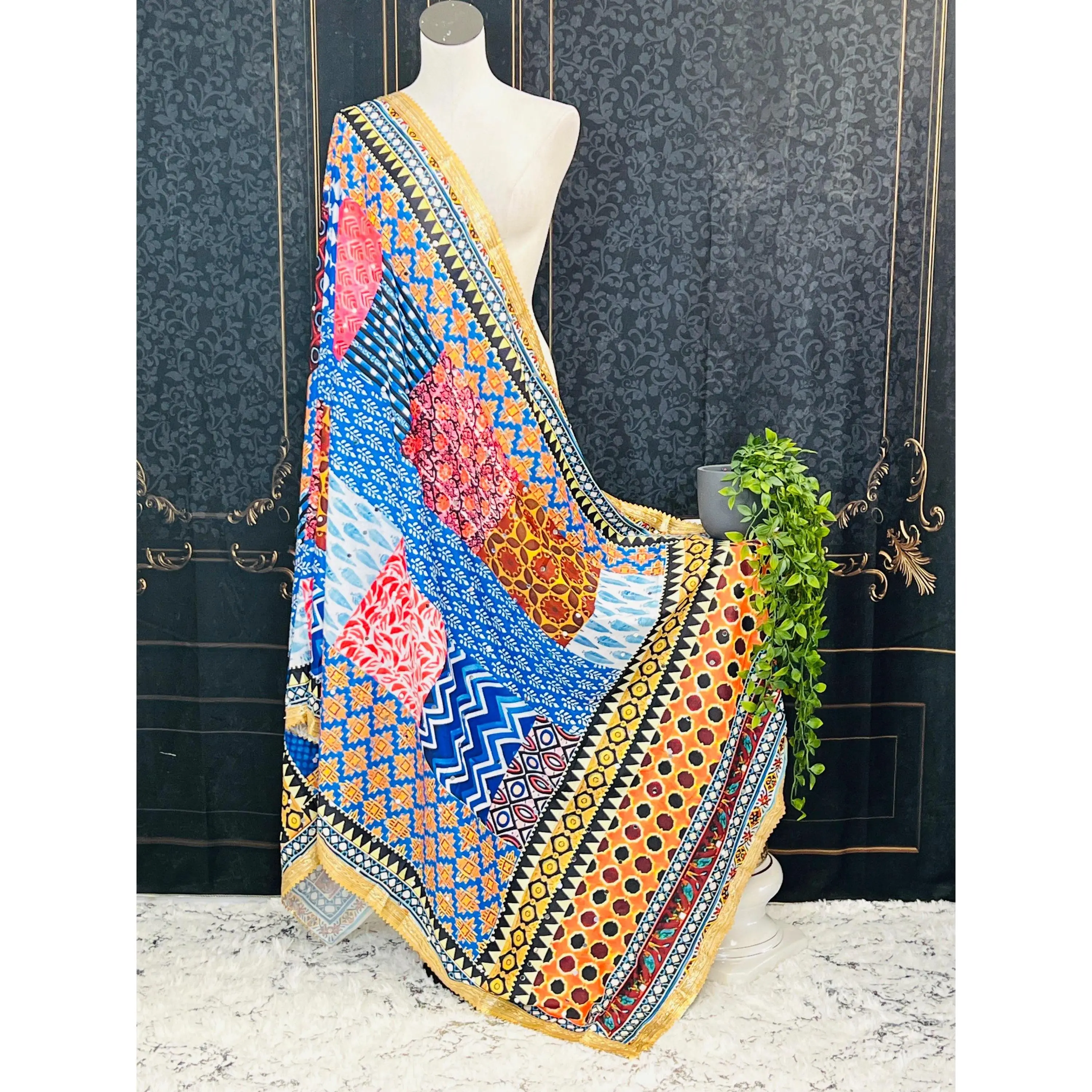 Multi color mirror work dupatta