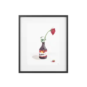 Rose Colored Glasses 11x14 Giclee Art Print - Floral Design with Bottle and Flower Elements
