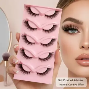 False Eyelashes, 5 Pairs Natural Look Fluffy Lashes Winged False Eyelashes, Slender Lashes, Faux Cat Eye Fairy Eye Lashes (Self Provided Adhesive), Gift, Crimps Curls Lashes
