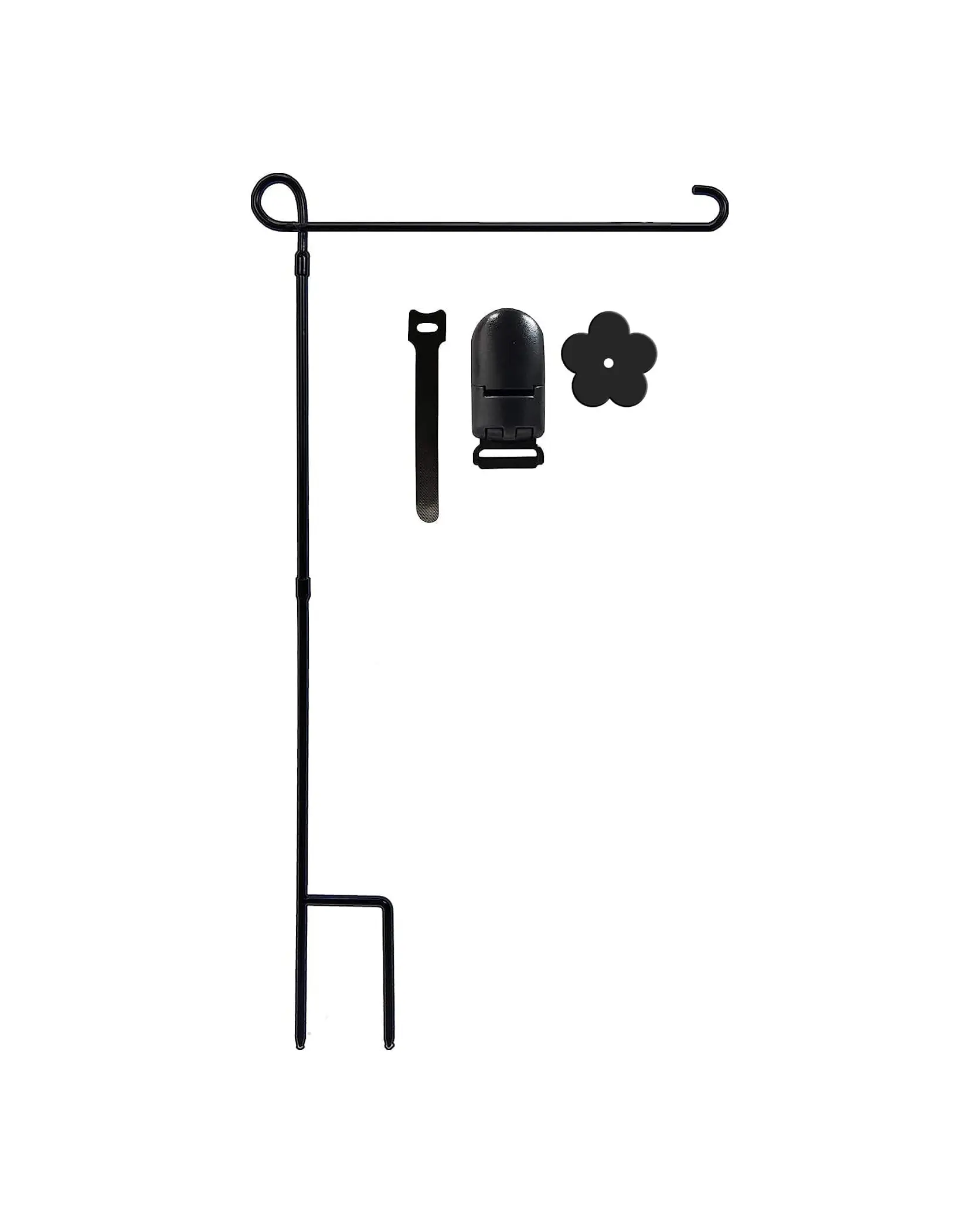 Garden Flag Holder Stand, Premium Powder-Coated Finish Weather-Proof Metal Flagpole Hardware with Adjustable Fasteners, Clip, Stopper, Easy to Assemble for Holiday Garden Flag, Outdoor Decor