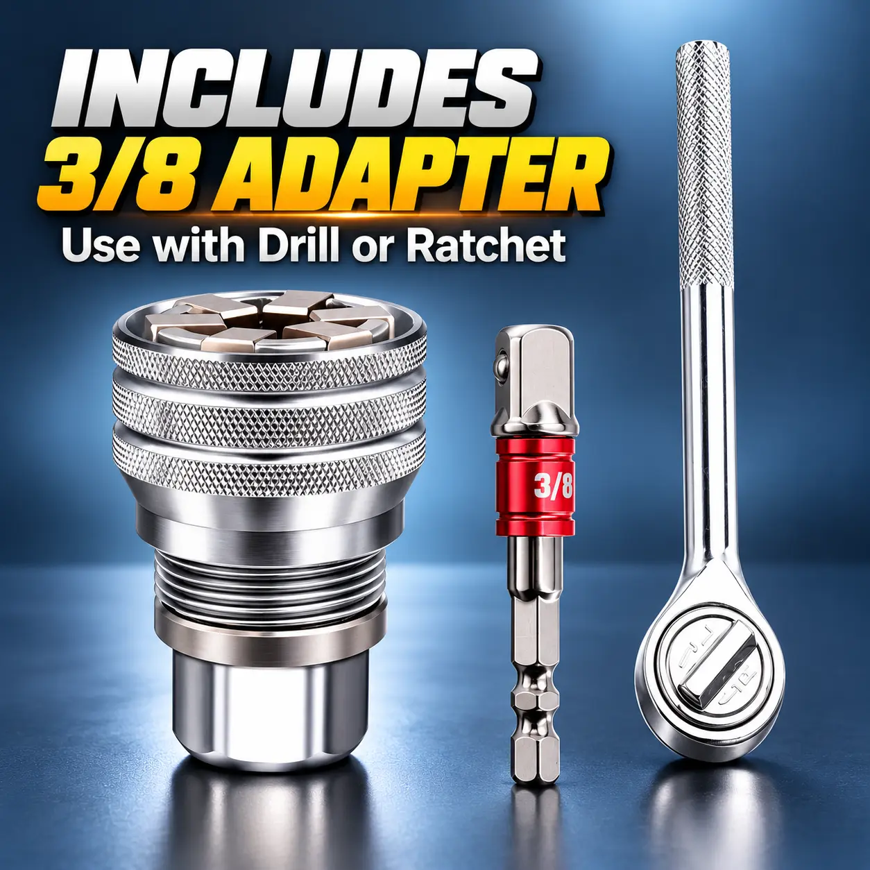 Universal Socket Tool Set with 3/8" Adapter, Fits 10-19mm Nuts & Bolts, Multi-Size Grip Socket for Drill Ratchet, Home Auto DIY Repair Tool
