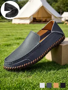 Men's Office Loafers Leather Slip-Ons, Round Toe Flat Heel Casual & Business Shoes, Retro Minimalist Breathable Lightweight Wide Width Loafers, All-Season Comfortable Non-Slip Shoes for Office, Work, Walking & Casual Wear, Big Size 11 12 13 14 15