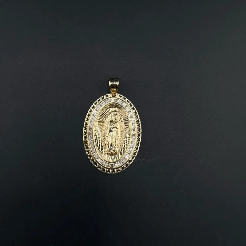 14k Gold Virgin Mary Pendant, 1.25in Long