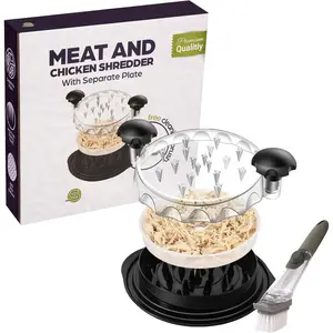 2025 Model Chicken Shredder - Separate Plate, Automatic Soap Dispenser Cleaning Brush, Anti-Slip - Large 9.8" Chicken Breast Meat Shredder, Chicken Shredder Tool Twist, Dishwasher Safe,