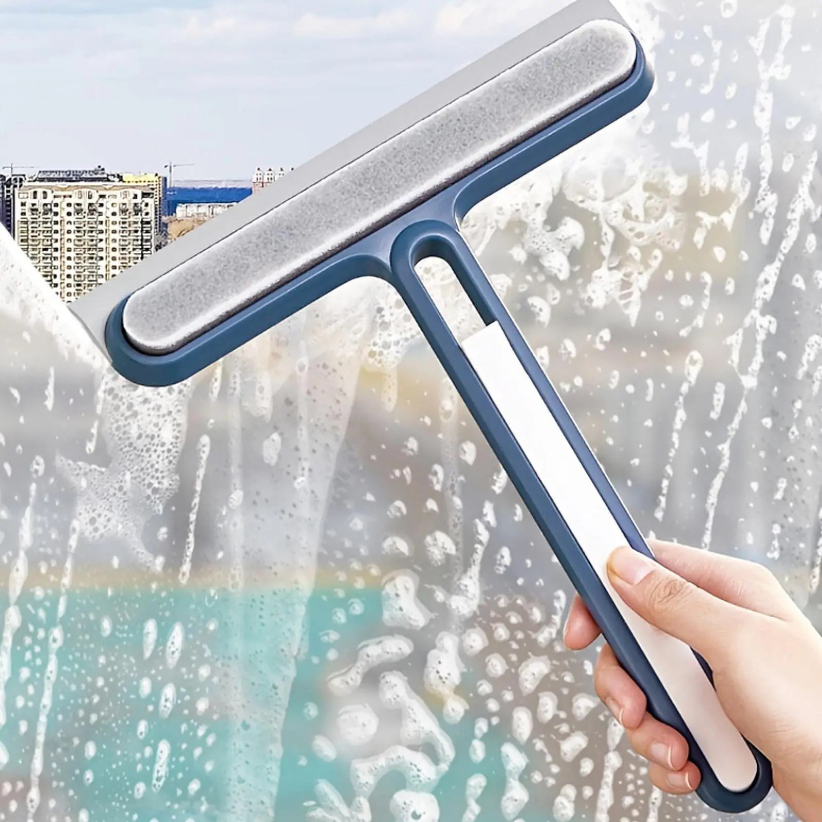 Multifunctional Window Cleaning Brush, 1 Count Reusable Window Squeegee with Handle, Household Cleaning Tool for Bathroom Kitchen