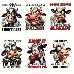 6 Fun Cow Iron-On Transfer Patches, Washable Vinyl Stickers for DIY Fashion, Perfect for T-Shirts, Jeans, Masks, Backpacks