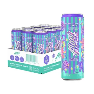 Alani Purple Cotton Candy Energy Drink, Sugar Free Low Calorie Energy Drinks, 12 fl oz Cans