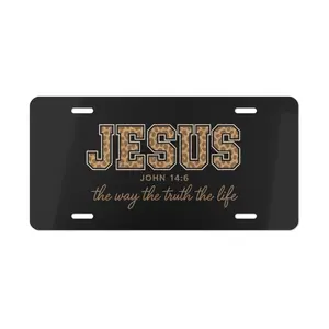 Jesus John 14:6 License Plate, 12" x 6" Aluminum Vanity Tag for US Vehicles, Christian Faith Gift, Leopard Camo Scripture Vanity Plate