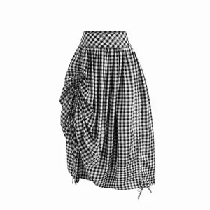 Women's Multi-Way Gingham Maxi Skirt – Mid Rise Drawstring Waist with Ruffle Hem, Convertible Tiered Long Skirt for Summer Beach & Vacation