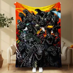 Godzilla Print Flannel Blanket, Soft Comfortable Throw for School Dorm Office Lunch, Warm Lightweight Bedding All Seasons Sofa Camping  Skin-friendly, lightweight and soft