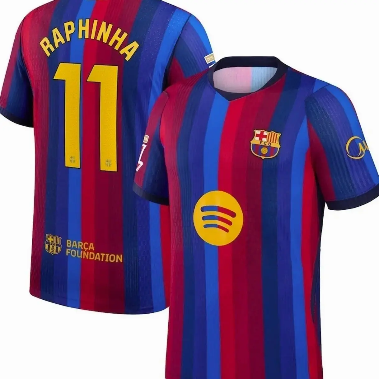 Unisex Soccer Jersey Blue Red Striped Soccer Jersey #11 Raphinha Fan Style Football Shirt 2026/2027 46