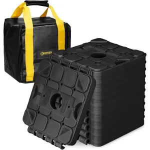Rv leveling blocksstackable jack blocksinterlocking design for customizable recovery boards  multifunctional wheels stabilizer blocks with bag for camper trailer black