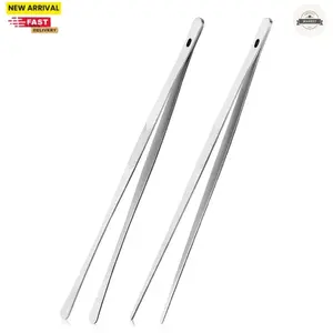 Kitchen Cooking Tongs Tweezers - 2PCS 12" Stainless Steel Kitchen Utensils, Metal Fine Tweezers Tongs with Precision Serrated Tips for Chef, Serving Food, Grill, Culinary, Pasta, Salad, BBQ