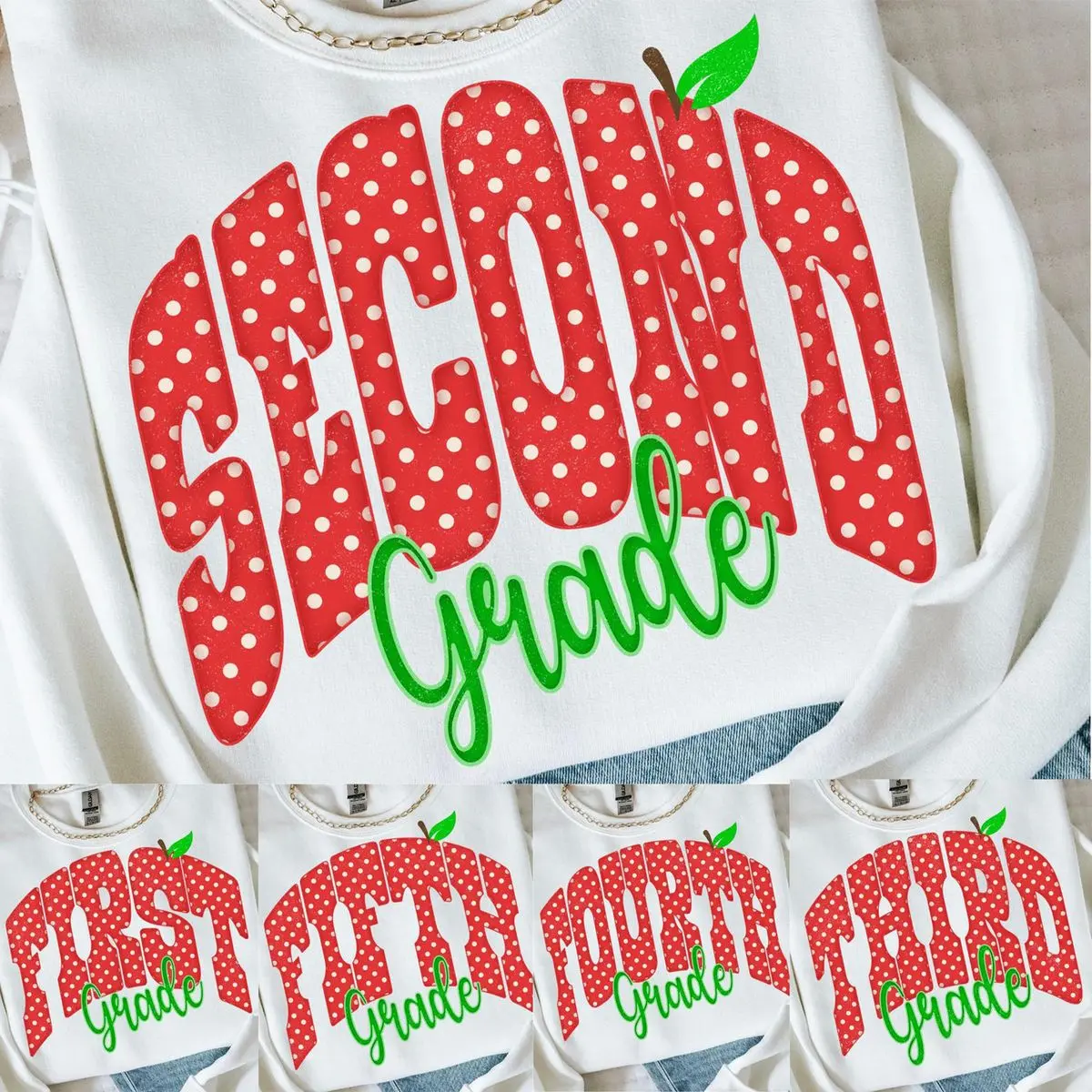 Back To School Sweatshirt, Pre K To 5th Grade, Red Polka Dot Apple Shaped Grades Sweatshirt, Grade Level Sweatshirt, Teacher Appreciation Gift