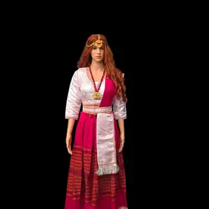 silk fabric tamang lehenga color cream and red set size 38