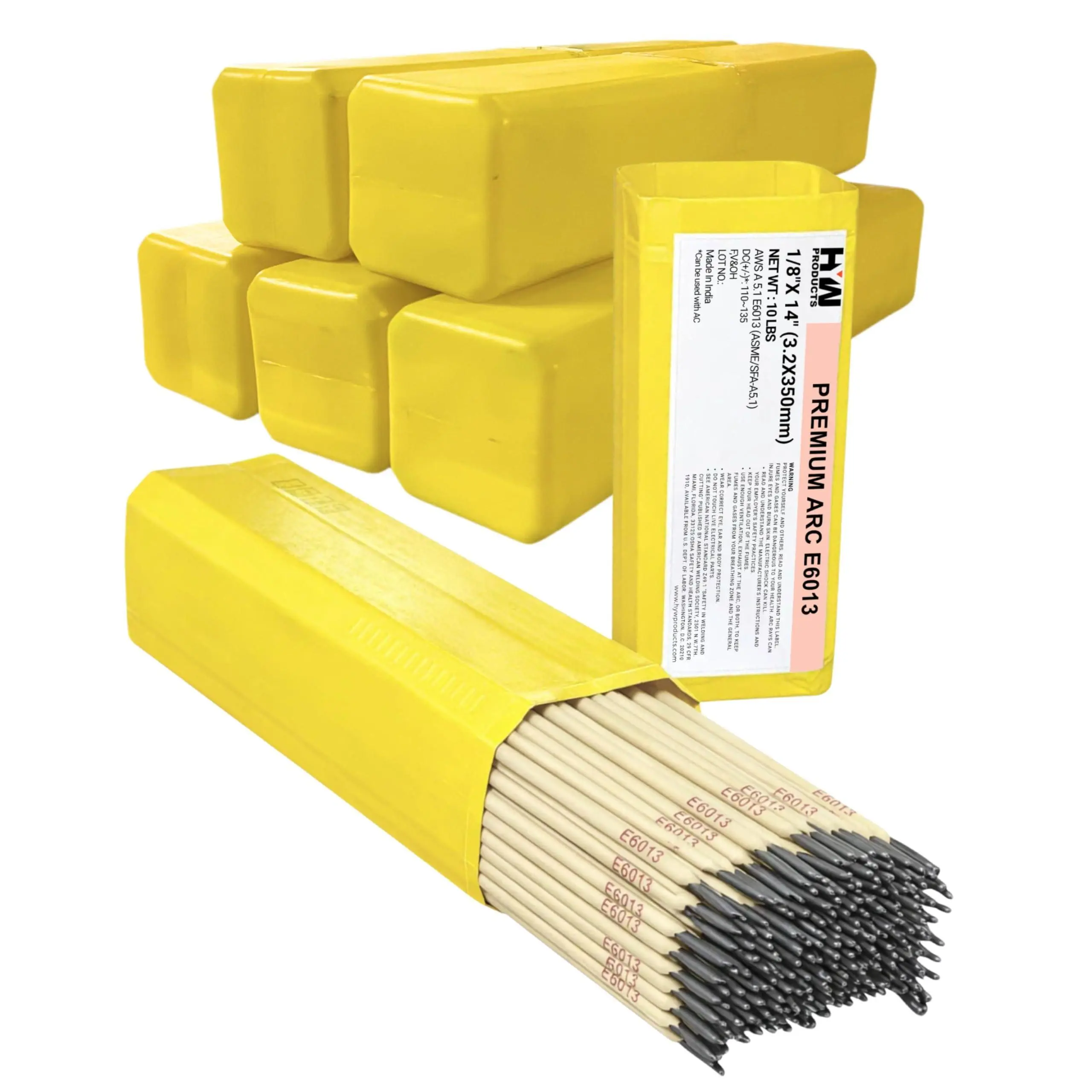 Premium E6013 Mild Steel Arc Stick Electrodes - 1/8in, 14in Welding Rods, Low Spatter, 10-lb Box, 6PK