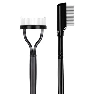 Eyelash Separator Comb Set - 2Pcs Lash Brush & Curler for Mascara Application - Metal Teeth Grooming Tool for All Skin Types - Travel Friendly & Hygienic Eye Makeup Brush