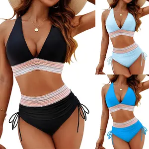Women's High-Waisted V-Neck Swimsuit The Waist and for Beachwear. Perfect for Summer Outdoor Activities and Versatile