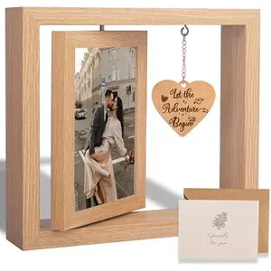 Rotating Floating Let the Adventure Begins Picture Frame, Engagement Gifts for Couples, Rustic 4x6 Floating Picture Frames Cool Wedding Bride to Be Bridal Shower Gifts for Couples Unique 2023 (Romantic Engagement Picture Frames)
