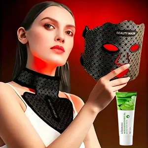 LED face red light beauty instrument with gel, 7-lamp red light face and neck beauty instrument, used for anti-aging, firming skin, glowing, improving skin elasticity, suitable for all skin types of family skin care products.