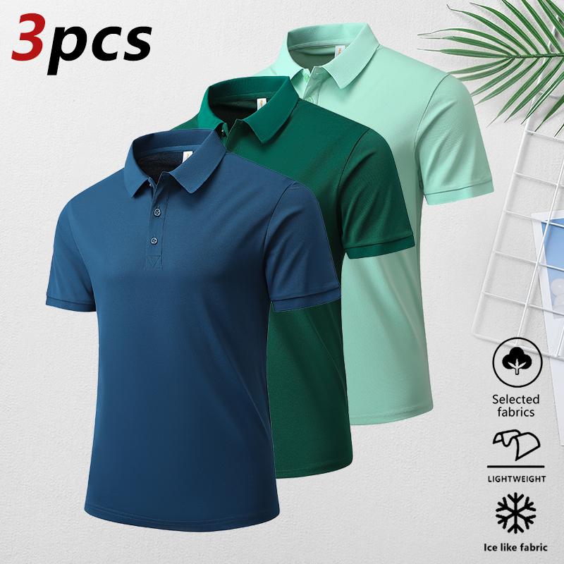 LIFE KEEPS MOVING Men's Striped Turn-Down Collar Buttoned Half Placket Polo Shirt Regular Fit Breathable Soft Classic Short Sleeve Top for Business Sports & Daily Wear