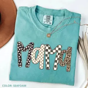 Comfort Colors Leopard Mama Graphic T-Shirt, Retro Checkered Mom Tee, Trendy Mother’s Day Shirt Inspired, Cute Neutral Mama Gift - SoftHype Apparel