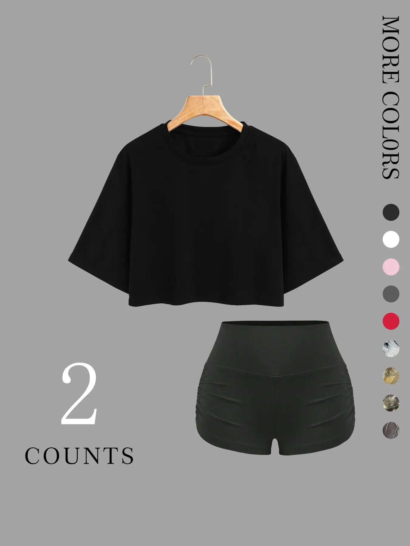 Women's 2-Pack Oversized Baggy Short Sleeve Crop Top & Ruched Shorts Set, Fit, Soft Stretchy Fabric, Basic Crew Neck Casual Daily Loungewear, Solid Color, Leopard, Stripe & Camo Print Available, Clothes