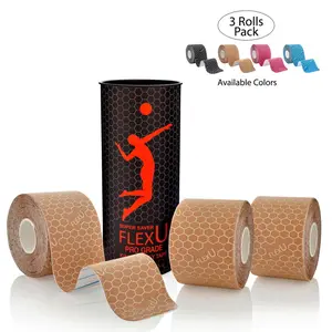 FlexU Kinesiology Tape 3 rolls Pack (60 Pre-Cut strips) for Sports and Therapy Use
