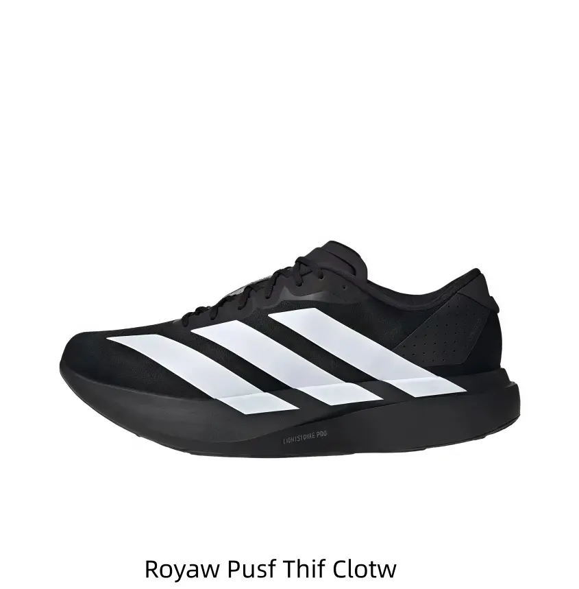 Solid Black Breathable Mesh White Wide Stripe Wedge Collectible Running Sneakers Triple Bold White Side Stripes Sculpted Thick All-black Cushion Midsole Sleek Low-profile Racing Hobby Display Sports Footwear