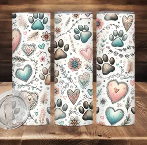 Paw Prints and Hearts Cute Sublimation Tumbler