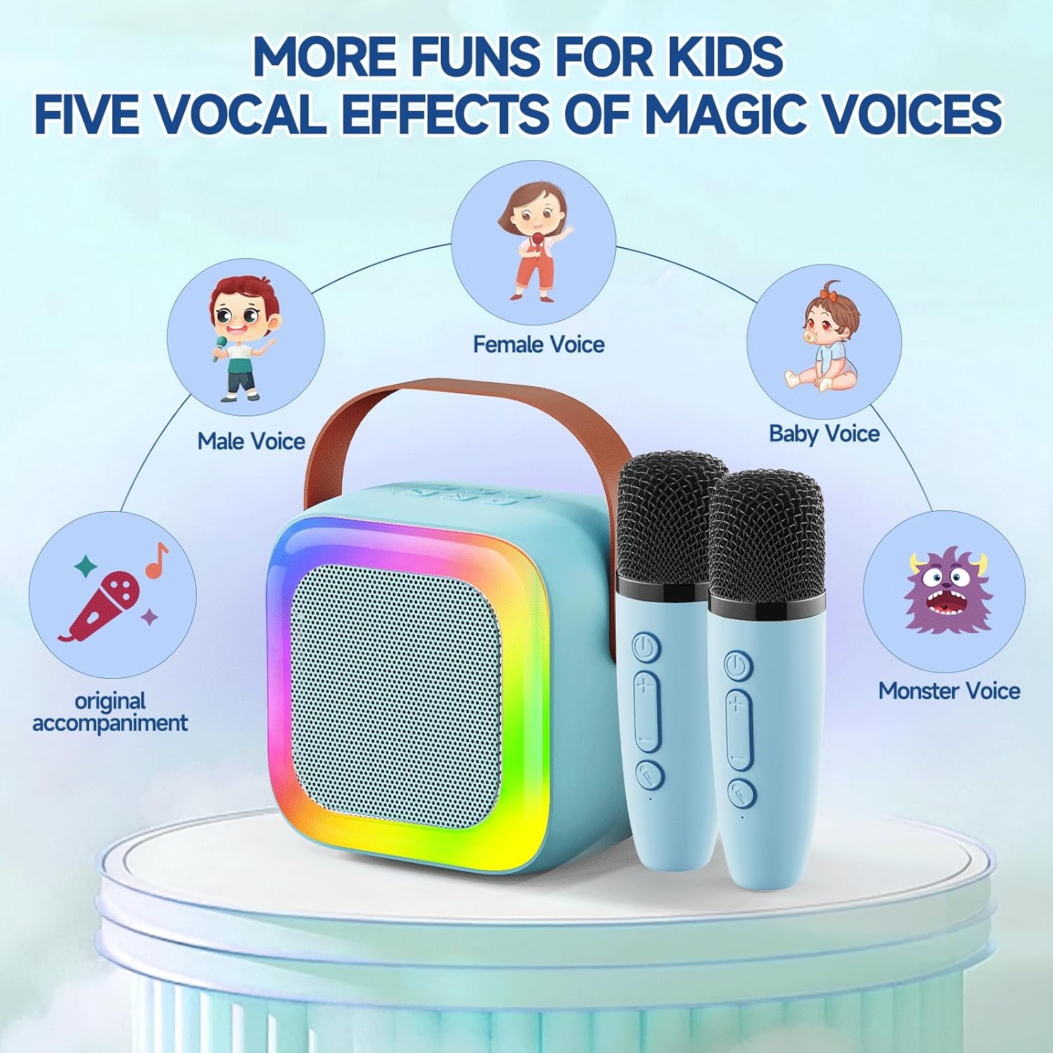 Portable Mini Karaoke Machine for Kids & Teens, Karaoke System with 2 Wireless Mics, Subwoofer Bass & LED Lights Set the Mood for Party & Home Use, Portable Karaoke Machine, Led Party Glow,back to school,back to school haul