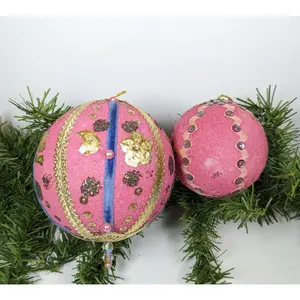 Vintage Pink Beaded Pushpin Christmas Ornaments