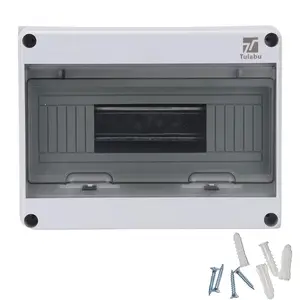 12 Way Circuit Breaker Box IP65 PC/ABS Alloy Plastic Distribution Protection Box Weatherproof Clear Cover Power Distribution Box Enclosure with Bus Bars and DIN Rail Wall-Mounted