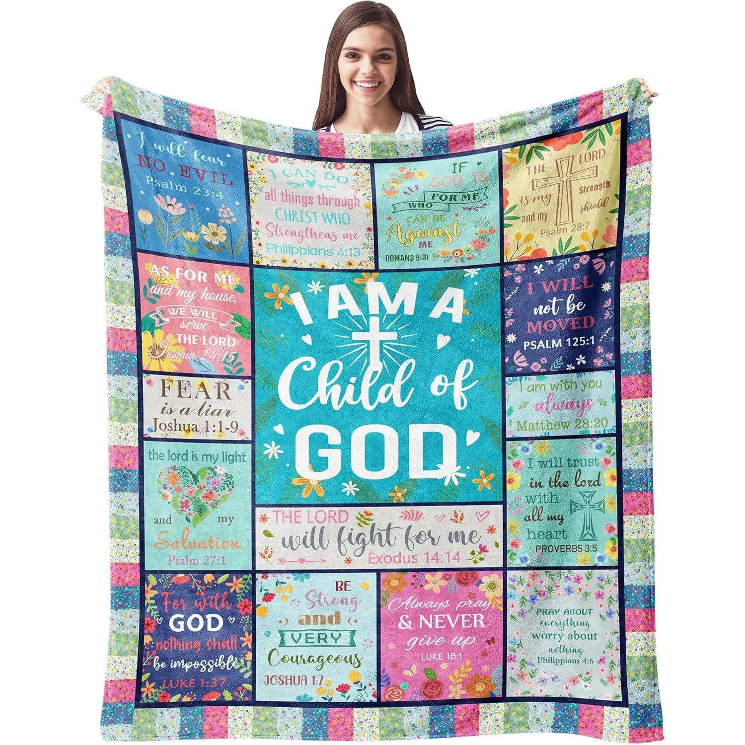 CUJUYO Christian Women's Soft Cover Blanket, 60"x50" Bible Verse Floral Design Religious Print Blanket - Catholic Baptism-Confirmation Gift, Spiritual Birthday Present, Floral Design Blankets, Religious Print Blankets