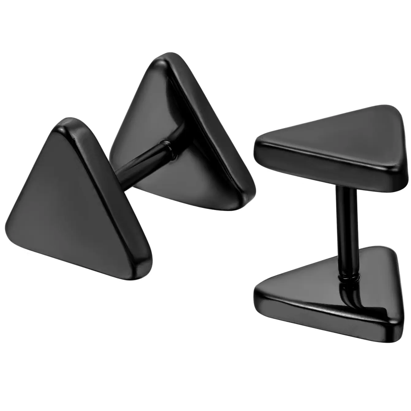 OIDEA Punk Geometric Stud Earrings, Unisex Stainless Steel Triangle Barbell Screw Back, 2-Piece Casual Set, 11 x 8 mm