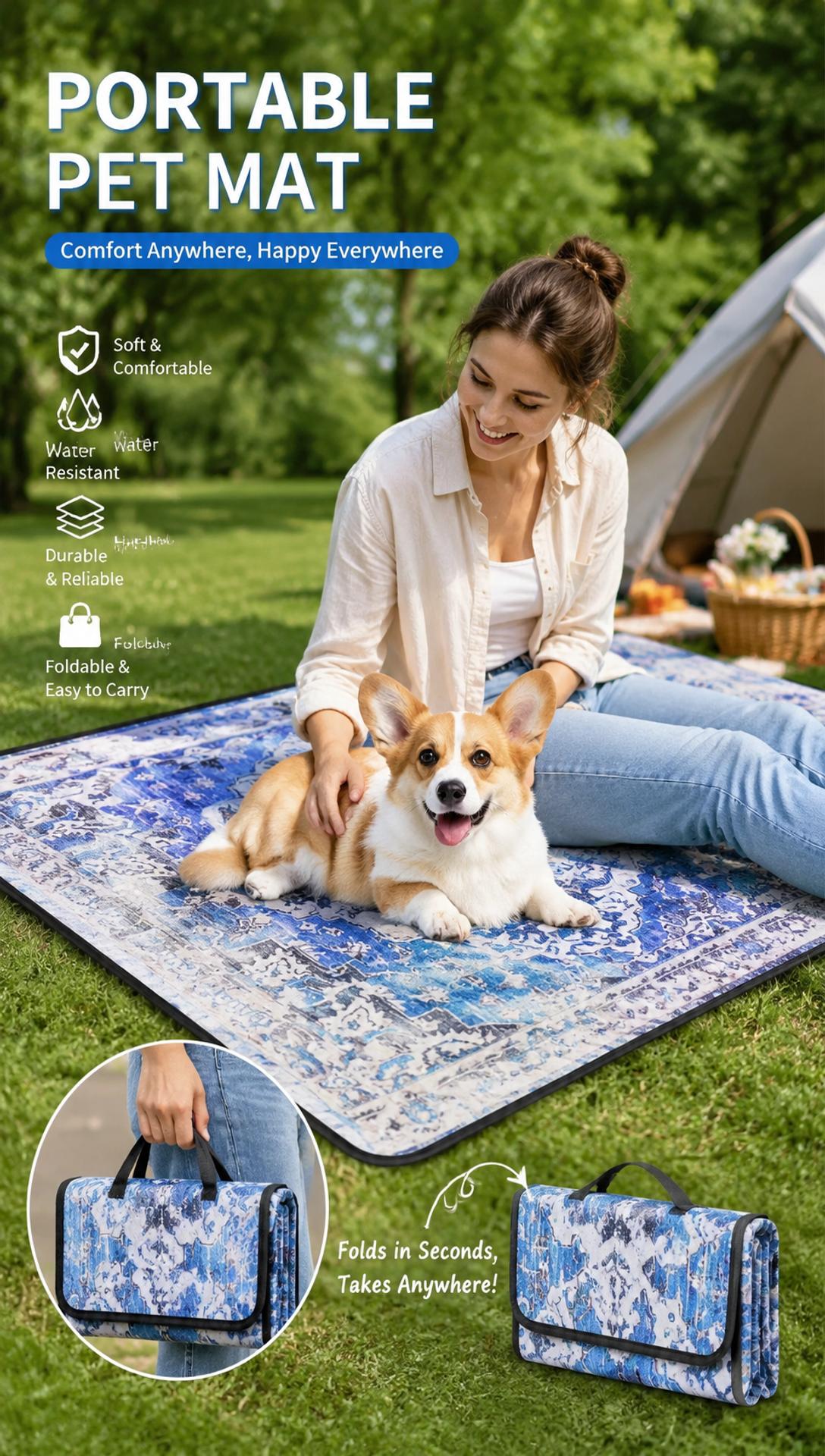 Reusable Washable Dog Pee Mat, Vintage Printed Leak-Resistant Non-Slip Pet Floor Pad, Foldable Pet Training Pad for Home & Travel Use